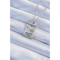 Mey İthalat® 316L Çelik Zincir Gümüş Renk Zirkon Taşlı Ay Figürlü Tarot Kolye