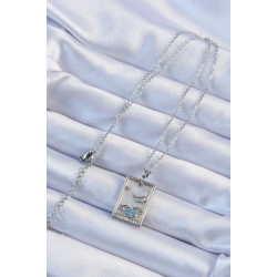 Mey İthalat® 316L Çelik Zincir Gümüş Renk Zirkon Taşlı Ay Figürlü Tarot Kolye