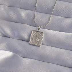 Mey İthalat® 316L Çelik Zincir Gümüş Renk Zirkon Taşlı Ay Yıldız Figürlü Tarot Kolye