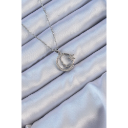 Mey İthalat® 316L Çelik Zincir Gümüş Renk Zirkon Taşlı Ay Yıldız Simgeli Atatürk Kolye