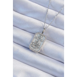 Mey İthalat® 316L Çelik Zincir Gümüş Renk Zirkon Taşlı Çerçeveli Tarot Kolye