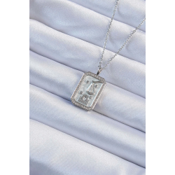 Mey İthalat® 316L Çelik Zincir Gümüş Renk Zirkon Taşlı Çerçeveli Tarot Kolye