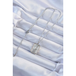 Mey İthalat® 316L Çelik Zincir Gümüş Renk Zirkon Taşlı Çerçeveli Tarot Kolye