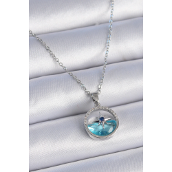 Mey İthalat® 316L Çelik Zincir Gümüş Renk Zirkon Taşlı Deniz Görünüm Kutup Yıldızı Kolye