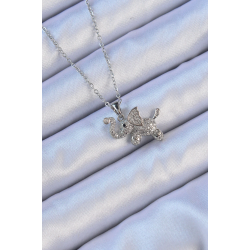 Mey İthalat® 316L Çelik Zincir Gümüş Renk Zirkon Taşlı Fil Kolye