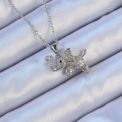 Mey İthalat® 316L Çelik Zincir Gümüş Renk Zirkon Taşlı Fil Kolye