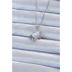 Mey İthalat® 316L Çelik Zincir Gümüş Renk Zirkon Taşlı Gezegen Görünümlü Kalp Kolye