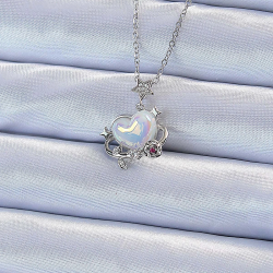 Mey İthalat® 316L Çelik Zincir Gümüş Renk Zirkon Taşlı Gezegen Görünümlü Kalp Kolye