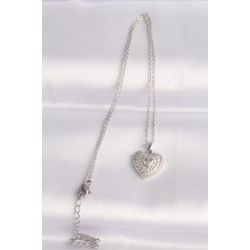 Mey İthalat® 316L Çelik Zincir Gümüş Renk Zirkon Taşlı Kalp Kolye