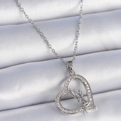 Mey İthalat® 316L Çelik Zincir Gümüş Renk Zirkon Taşlı Kalp Model Melek Detay Kadın Kolye