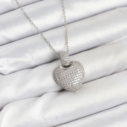 Mey İthalat® 316L Çelik Zincir Gümüş Renk Zirkon Taşlı Kalpli Kadın Kolye
