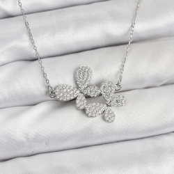 Mey İthalat® 316L Çelik Zincir Gümüş Renk Zirkon Taşlı Kelebek Model Kadın Kolye