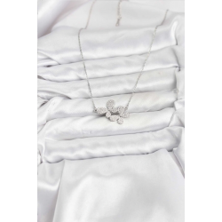 Mey İthalat® 316L Çelik Zincir Gümüş Renk Zirkon Taşlı Kelebek Model Kadın Kolye