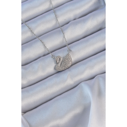 Mey İthalat® 316L Çelik Zincir Gümüş Renk Zirkon Taşlı Kuğu Kolye