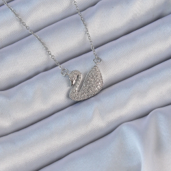 Mey İthalat® 316L Çelik Zincir Gümüş Renk Zirkon Taşlı Kuğu Kolye