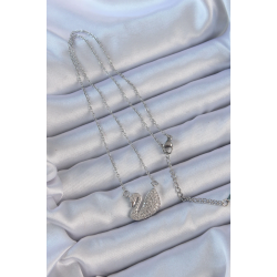 Mey İthalat® 316L Çelik Zincir Gümüş Renk Zirkon Taşlı Kuğu Kolye