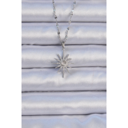 Mey İthalat® 316L Çelik Zincir Gümüş Renk Zirkon Taşlı Kutup Yıldızı Kolye