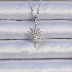 Mey İthalat® 316L Çelik Zincir Gümüş Renk Zirkon Taşlı Kutup Yıldızı Kolye