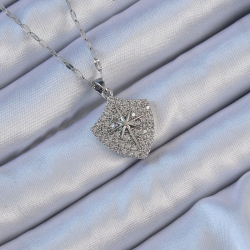 Mey İthalat® 316L Çelik Zincir Gümüş Renk Zirkon Taşlı Kutup Yıldızı Kolye