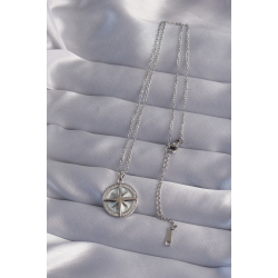 Mey İthalat® 316L Çelik Zincir Gümüş Renk Zirkon Taşlı Kutup Yıldızı Kolye