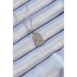 Mey İthalat® 316L Çelik Zincir Gümüş Renk Zirkon Taşlı Kutup Yıldızlı Vintage Kolye