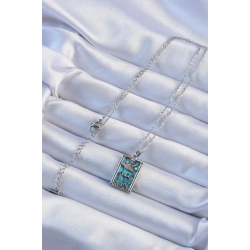 Mey İthalat® 316L Çelik Zincir Gümüş Renk Zirkon Taşlı Mavi Mermer Desenli Taç Model Tarot Kolye