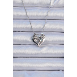 Mey İthalat® 316L Çelik Zincir Gümüş Renk Zirkon Taşlı Mıknatıslı Kalp Kolye