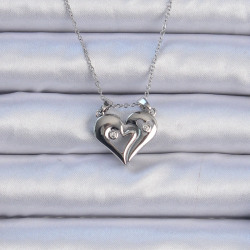 Mey İthalat® 316L Çelik Zincir Gümüş Renk Zirkon Taşlı Mıknatıslı Kalp Kolye