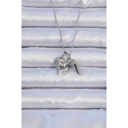 Mey İthalat® 316L Çelik Zincir Gümüş Renk Zirkon Taşlı Mıknatıslı Kalp Kolye