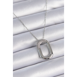 Mey İthalat® 316L Çelik Zincir Gümüş Renk Zirkon Taşlı Oval Halka Model Kadın Kolye