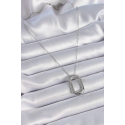 Mey İthalat® 316L Çelik Zincir Gümüş Renk Zirkon Taşlı Oval Halka Model Kadın Kolye