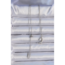 Mey İthalat® 316L Çelik Zincir Gümüş Renk Zirkon Taşlı Sallantılı Ay Yıldız Kolye