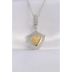 Mey İthalat® 316L Çelik Zincir Gümüş Renk Zirkon Taşlı Tasarım Altın Renk Kalp Kolye