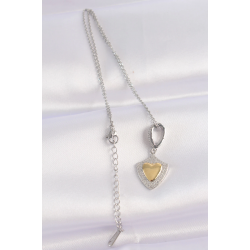 Mey İthalat® 316L Çelik Zincir Gümüş Renk Zirkon Taşlı Tasarım Altın Renk Kalp Kolye