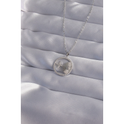 Mey İthalat® 316L Çelik Zincir Gümüş Renk Zirkon Taşlı Yıldız Figürlü Oval Kolye