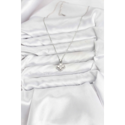 Mey İthalat® 316L Çelik Zincir Gümüş Renk Zirkon Taşlı Yonca Model Kadın Kolye