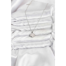 Mey İthalat® 316L Çelik Zincir Gümüş Renk Zirkon Taşlı Yonca Model Kadın Kolye