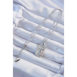 Mey İthalat® 316L Çelik Zincir Gümüş Renk Zirkon Taşlı Yüz Figürlü Tarot Kolye