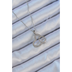 Mey İthalat® 316L Çelik Zincir Gümüş Renk Zirkon Taşlı Yüzüklü Kalp Kolye