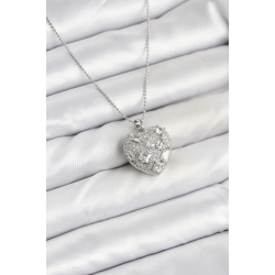 Mey İthalat® 316L Çelik Zincir Gümüş Zirkon Taşlı Kalpli Kadın Kolye