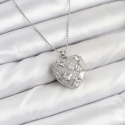 Mey İthalat® 316L Çelik Zincir Gümüş Zirkon Taşlı Kalpli Kadın Kolye
