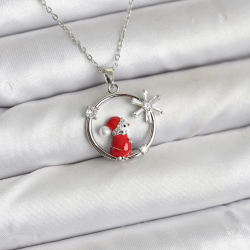 Mey İthalat® 316L Çelik Zincir Gümüş Zirkon Taşlı Yılbaşı Tema Kadın Kolye