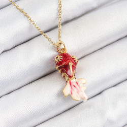 Mey İthalat® 316L Çelik Zincir Kırmızı Balık Model Gold Renk Kadın Kolye