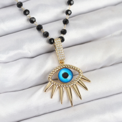 Mey İthalat® 316L Çelik Zincir Kristal Boncuklu Göz Model Kadın Kolye