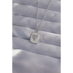 Mey İthalat® 316L Çelik Zincir Mermer Desenli Gümüş Renk Zirkon Taşlı Kalp Model Kolye
