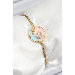 Mey İthalat® 316L Çelik Zincir Mineli Sanatsal Portre Zirkon Taşlı Gezegen Model Gold Renk Kadın Bileklik