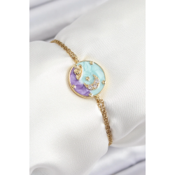 Mey İthalat® 316L Çelik Zincir Mineli Sanatsal Portre Zirkon Taşlı Gezegen Model Gold Renk Kadın Bileklik