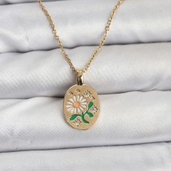 Mey İthalat® 316L Çelik Zincir Papatya Figürlü Kadın Kolye