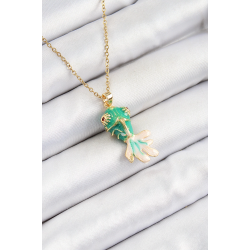 Mey İthalat® 316L Çelik Zincir Yeşil Balık Model Gold Renk Kadın Kolye