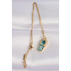 Mey İthalat® 316L Çelik Zincir Zirkon Taşlı Altın Renk Nazarlı Terlik Tasarımlı Kolye